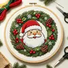 Kit de material DIY para decoración navideña, punto de cruz con retrato de Papá Noel impreso, elementos de piña y acebo