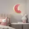 Lámpara de pared portátil recargable para niños de comercio exterior transfronterizo, no requiere cableado, lámpara de noche de luna y nube, luz decorativa creativa de dibujos animados