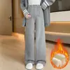 Pantalones de maternidad para mujer, primavera y otoño, estilo fino, talla grande, para mujeres de talla grande, pantalones largos casuales de pierna ancha, adecuados para mujeres petite, con forro polar añadido