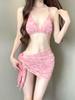 Traje de Baño Bikini para Mujer 2024 Nuevo Conjunto de Tres Piezas Dividido Cuello Halter Espalda Descubierta Adelgazante Pecho Pequeño Realce Sexy Aguas Termales