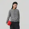Suéter cardigan de lã 100% com gola redonda para mulheres, nova coleção outono 2026, estilo coreano, elegante e versátil suéter de lã tricotado de manga longa