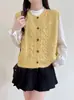 Chaleco cárdigan de punto trenzado estilo coreano, nueva colección otoño/invierno 2026, diseño suave y elegante, sin mangas, perfecto para usar en capas, chaleco suéter para mujer