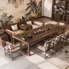 Mesa de Chá de Madeira Maciça Luxo Leve Noz High-End Nova Mesa Chinesa Kung Fu para Beber Chá Conjunto de Mesa e Cadeiras Arhat de Madeira Original para Preparo de Chá