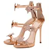 Sandalias de moda europeas y americanas transfronterizas estrellas pedrería tacón de aguja zapatos de mujer cremallera trasera comercio exterior sandalias de tacón alto 45