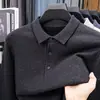 Suéter de malha masculino com gola, novo modelo outono e inverno 2026, casual, espessado, quente, base, camisa polo para homens de meia-idade