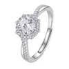 Anel de moissanita com braço torcido transfronteiriço para mulheres, design de nicho e luxuoso, anel de casamento ajustável, perfeito como presente para namorada ou esposa