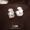 Pendientes de Botón Geométricos Cepillados de Moda Europea y Americana de Aguja Plateada Pendientes Elegantes de Nicho de Gama Alta Pendientes de Estilo Minimalista Único de Lujo Ligero