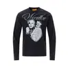 WT707 High Street Estilo Neutro Americano Design Vintage Lavado Desgastado Estampado Versão Ajustada Tendência de Rua Masculina Camiseta de Manga Longa