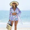 Mingyi Moda Nueva Sexy Bikini Europeo y Americano BIKINI Traje de Baño de Tres Piezas para Mujer Multicolor Estampado de Alta Gama