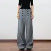 Calça Listrada Reta com Botões Estilo Old Money para Homens e Mulheres, Nova Calça Vintage Solta e Relaxada de Alta Qualidade