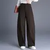 Calça larga plissada lateral da moda para mulheres, novo estilo outono/inverno 2026, cintura alta, solta, longa, cobre o quadril, calça reta estilosa com curvas
