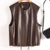 Chaleco de Cuero con Cuello Redondo para Mujer, Chaqueta de Cuero sin Mangas de Moda para Primavera y Otoño, Versátil con un Estilo Elegante y Sofisticado