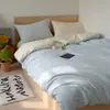 Juego de Cuatro Piezas Estilo Crema Clase A 100% Algodón Lavado Cepillado, Estilo Minimalista INS Color Sólido Bicolor Otoño/Invierno Espesado Juego 100% Algodón
