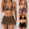 Bikini estampado de leopardo AliExpress nuevo conjunto de tres piezas bikini sexy de cuello halter de tres puntos traje de baño para mujer