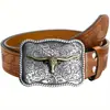 Cinturón Vintage para Hombre Desgastado, Estilo Vaquero del Oeste Americano, Accesorio Personalizado, Hebilla de Placa, Cinturón de Cuero Repujado, Moderno