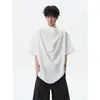 Camiseta de cuello alto color azul hielo para hombre, de manga corta, estilo fino de verano, diseño de nicho, unisex, top de corte holgado