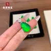 Colar Verde Imperial, Colar em Forma de Cabaça Estilo Chinês, Pingente de Colar de Calcedônia Natural Totalmente Verde Comparável à Ágata Verde Jade
