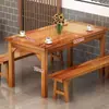 Conjunto de mesa e cadeiras para restaurante, mesa e cadeiras de madeira maciça para fast food, mesa e cadeiras para lanchonete e churrascaria, mesa carbonizada para barraca de comida e restaurante de café da manhã