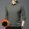 Camisa base casual de color liso para hombre, engrosada para otoño e invierno, con forro polar, cuello camisero, manga larga, polo, atuendo de negocios