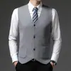 Chaleco cárdigan de punto de un solo botón para hombre de otoño e invierno, chaleco interior de lana de color liso, suéter sin mangas para hombre de negocios