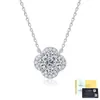 Collar de Plata S925 Trébol de Cuatro Hojas Moissanita Color D Completo Vvs Cadena de Clavícula Rentable Fabricante con Gran Stock y Precio Excelente