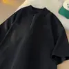Camiseta de Manga Corta Pesada con Media Cremallera para Hombre Verano Estilo Americano Trendy Diseño de Marca Niche Suelta Color Sólido Camiseta con Cuello de Béisbol