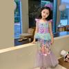 Saia de Natal 2022 Fantasia de Performance para Bebê Vestido Cauda de Peixe com Lantejoulas Infantil Saia de Princesa Sereia Meninas