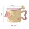 Taza de Cerámica con Mariposa en Relieve de Alto Valor de Color Taza de Regalo Acompañante con Tapa y Cuchara Taza de Café para Hogar y Oficina