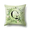 Funda de almohada de poliéster decoración de coche hojas verdes frescas 26 letras inglesas impresas funda de cojín QTB38