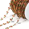Cadena de Cereza con Goteo de Aceite de Acero Inoxidable Recubierto al Vacío, Cadena Hecha a Mano Color Dorado, Cadena Hecha a Mano para Collar Pulsera DIY, Accesorios Semi-Terminados