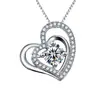 Pingente Giratório em Forma de Coração Brilhante Moda Colar Clavicular em Forma de Coração de Amor Duplo Oco Grupo Micro Diamante Pingente em Forma de Coração de Pêssego