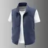 Chaleco de Trabajo Fino de Otoño para Hombre, Casual para Exteriores, Cuello Alto, Holgado, Talla Grande, Multibolsillo, Chaleco para Padre de Mediana Edad y Anciano