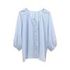 Camiseta de Manga Raglán con Cuello Redondo Estilo Coreano No Retornable para Mujer Verano Protección Solar Cárdigan Blusa Top Holgado Delgado 5319
