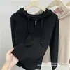 Moletom com capuz feminino plus size em cor sólida, padrão único de espinha de peixe, efeito emagrecedor, adequado para usar como peça externa, cardigã com zíper