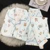 Pijama de Algodão Nuvem para Mulheres Primavera e Outono Novo Desenho Animado Fofo Calça de Manga Longa Conjunto de Roupa de Casa Transfronteiriça para Dormitório Estudantil