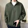 Moletom com Meio Zíper Masculino Primavera e Outono 2024 Novo Pulôver Engrossado Gola Casual Top Masculino Outono e Inverno