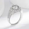 Nuevo Anillo de Plata 925 Chapada con Imitación de Moissanita de 2 Quilates, Venta Caliente de Comercio Electrónico en Vivo Transfronterizo, Anillo de Moda de Lujo para el Día a Día
