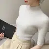 Venta al por mayor transfronteriza, ropa de alta calidad lista para usar, sin costuras, de color liso, top de punto de manga corta para mujer, corte ajustado, jersey de manga media