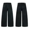 Jeans Rectos Anchos Sueltos Estilo Retro Americano Desgastados Lavado a la Calle Negro Verde Marca de Moda Pantalones de Pierna Ancha