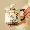 Taza de té de cerámica de alta gama del fabricante con tapa, Taza maestra para uso en la oficina, Taza con separación de té y agua, Taza individual