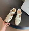 Versão em Pele de Ovelha Sandálias Tecidas Artesanais de Nicho Espanhol para Mulheres Salto Grosso Sapatos Gaiola de Porco Couro Genuíno Retro Bico Fechado Sandálias Romanas