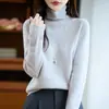 Suéter de Lã Puro Feminino para Outono e Inverno com Agulha Cinco Fios e Gola de Pelo, Tricô Básico Solto com Mangas Longas Versáteis