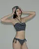 Directo de fábrica transfronterizo estilo retro cubierta deportiva para el vientre adelgazante rayada para chica de pecho pequeño traje de baño de cuello halter con abertura para mujer