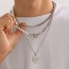 Colar de personalidade da moda europeia e americana com costura de pérolas corrente para clavícula masculina pingente de bússola de alto design joias masculinas transfronteiriças