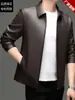 Chaqueta de Cuero Versátil de Alta Gama Haining Estilo Papá Mediana Edad Otoño Nueva Chaqueta de Piel Sintética de Vaca Abrigo de Cuero Casual para Hombre