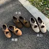 Zapatos de Tacón Individual con Tirantes Cruzados de Gamuza Estilo Artístico 1983-1, Zapatos Mary Jane Retro de Punta Redonda, Zapatos Cómodos para Maternidad con Suela Suave