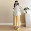 Novo Conjunto de Moda Coreana Verão 2026 com Bordado Pesado - Top para Gestante + Saia Ajustável para Gestante