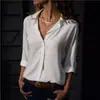 Camisa de Chifón para Mujer de Manga Larga con Botones y Escote en V Profundo Otoño e Invierno 2018