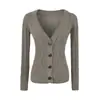 Cárdigan de Punto Retro Estilo Coreano Cuello en V de un Solo Botón Bolsillos Dobles Otoño Nueva Moda Versátil Adelgazante Temperamento Top