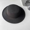 Chapéu de lã de outono e inverno feminino masculino inverno preto flat top borda plana retro cartola tipo lã feminina outono e inverno all-match big brim